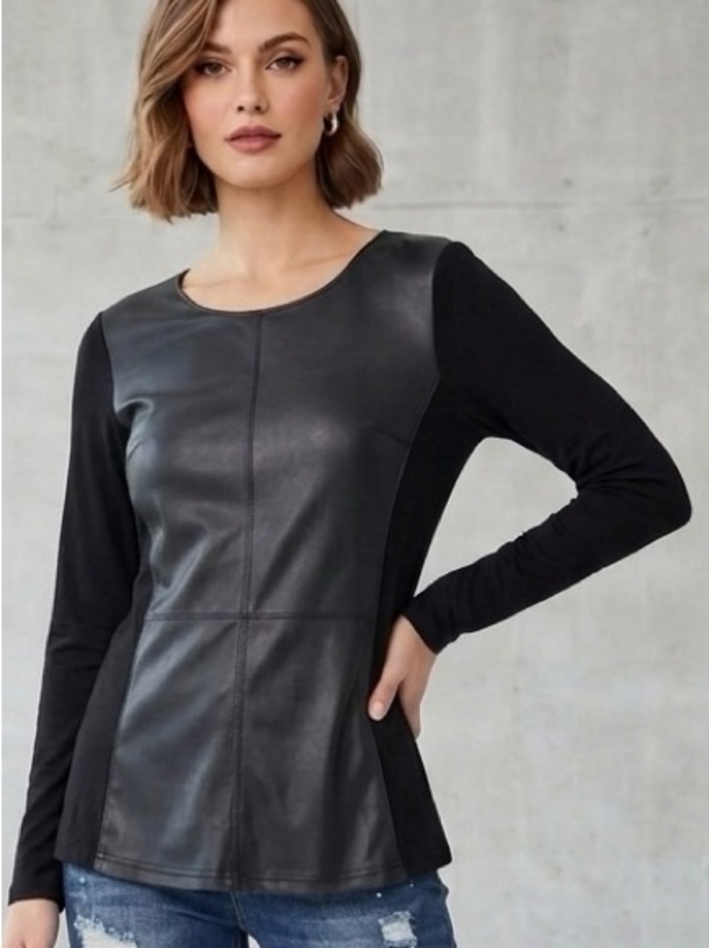 BAILEY44 VEGAN LEATHER Black Long Sleeve Top